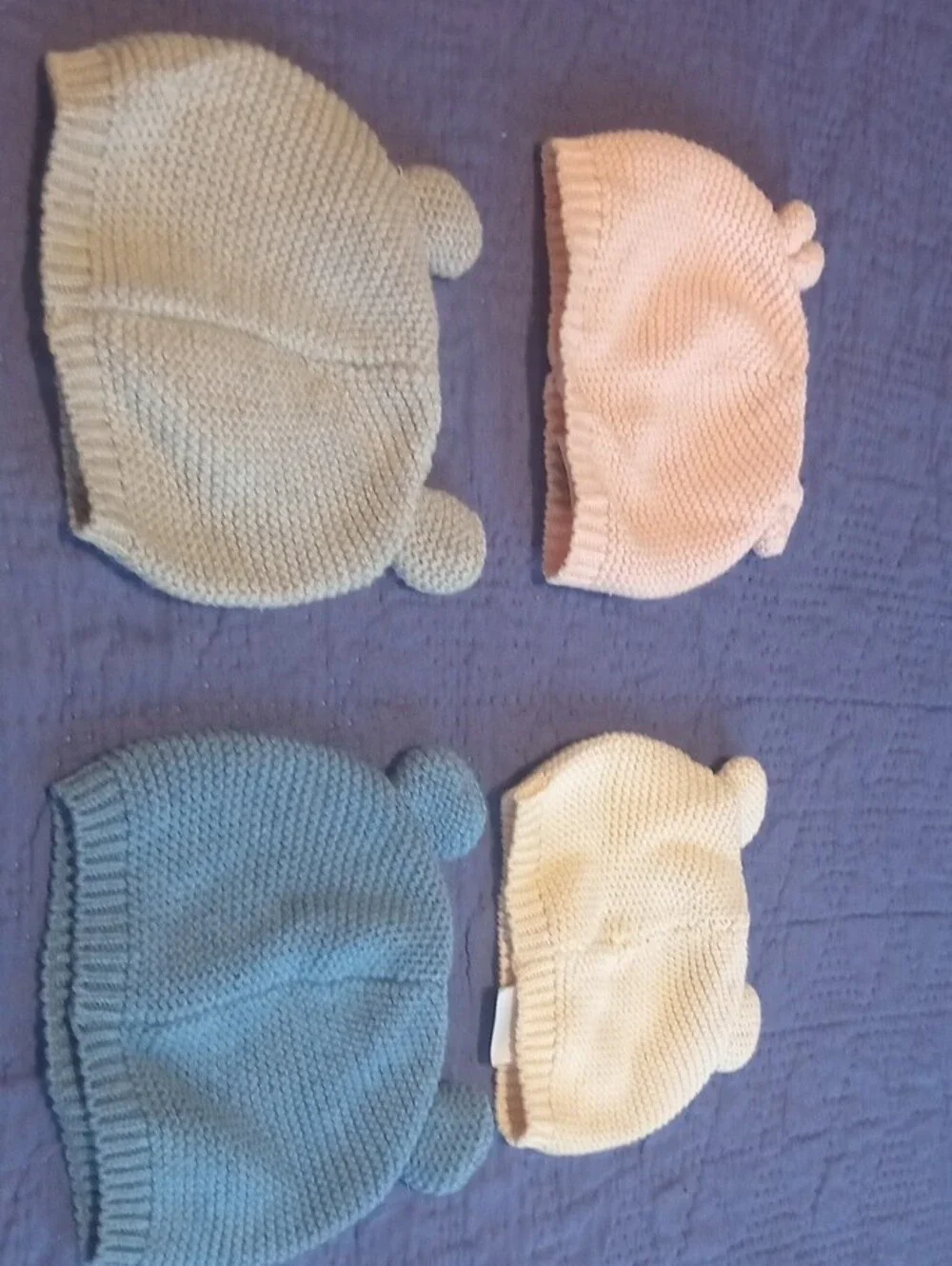 GAP Kids Knit Bear Ear Hats - Blue, Pink, Gray, Cream Lot Of 4. 3/6 Months.